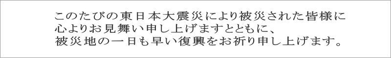 このたびの東日本大震災により被災された皆様に心よりお見舞い申し上げますとともに、一日も早く立ち直られることをお祈り申し上げます。