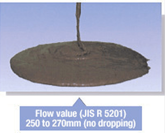 Flow value (JIS R 5201) 250 to 270 mm (no dropping)