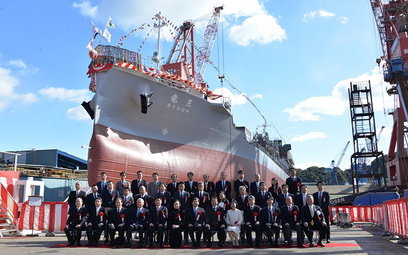 Launching ceremony for a newly built vessel