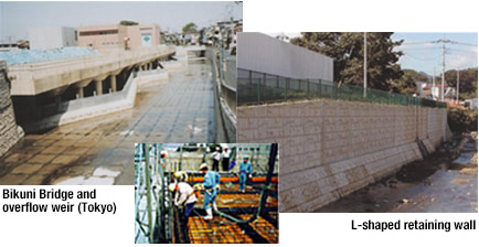 Bikuni Bridge and overflow weir (Tokyo), L-shaped retaining wall